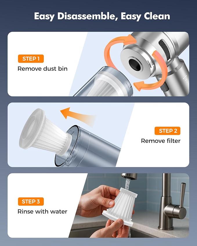 VNOST Car Vacuum,3 Suction Modes,Portable Mini Cordless Cleaner with 24000pa Suction Power,Type-C Charge,Handheld Vacuum for Home,Car,Birthday Gifts for Men Dad Husband (Starlight Bright Silver)