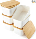 AREYZIN Plastic Storage Bins with Bamboo lids and Stackable Storage Baskets for Shelves - Organize Your Home or Office with These Space-Saving Storage Solution,6 Pack,White