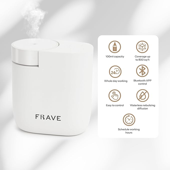 Air Lux Diffuser, Plug-in Waterless Diffuser for Essential Oil, Smart Bluetooth App Control, Covers Up to 320 sqft 60ml Capacity, Home Office Hotel Scent Diffuser, Cold Air Technology, White