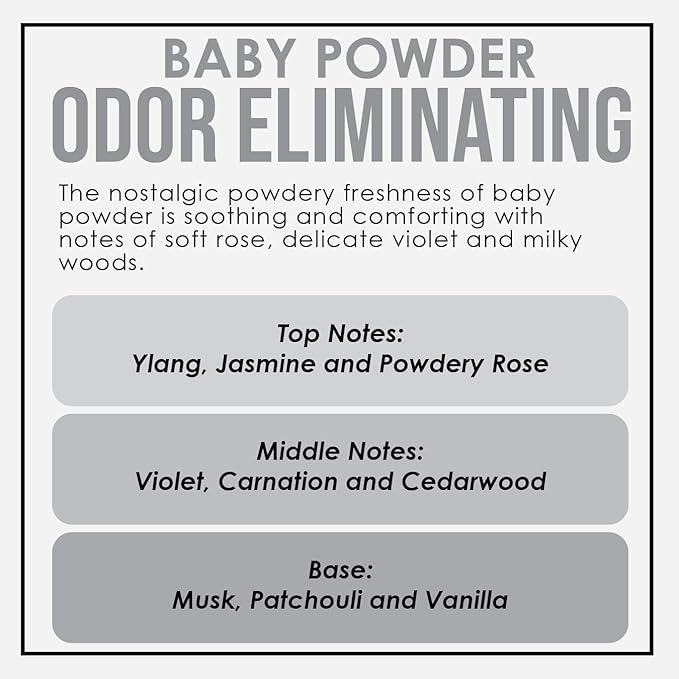 Baby Powder Odor Eliminating Highly Fragranced Candle - Eliminates 95% of Pet, Smoke, Food, and Other Smells Quickly - Up to 80 Hour Burn time - 12 Ounce Premium Soy Blend