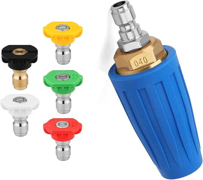FKKWUOT Turbo Nozzle Pressure Washer Tips,4000 PSI 4.0 GPM 4.0 Orifice,with 5 Pieces Spray Tips Kit Multiple Degrees(0, 15, 25, 40, 65 Degrees)(Blue-Single nozzle)
