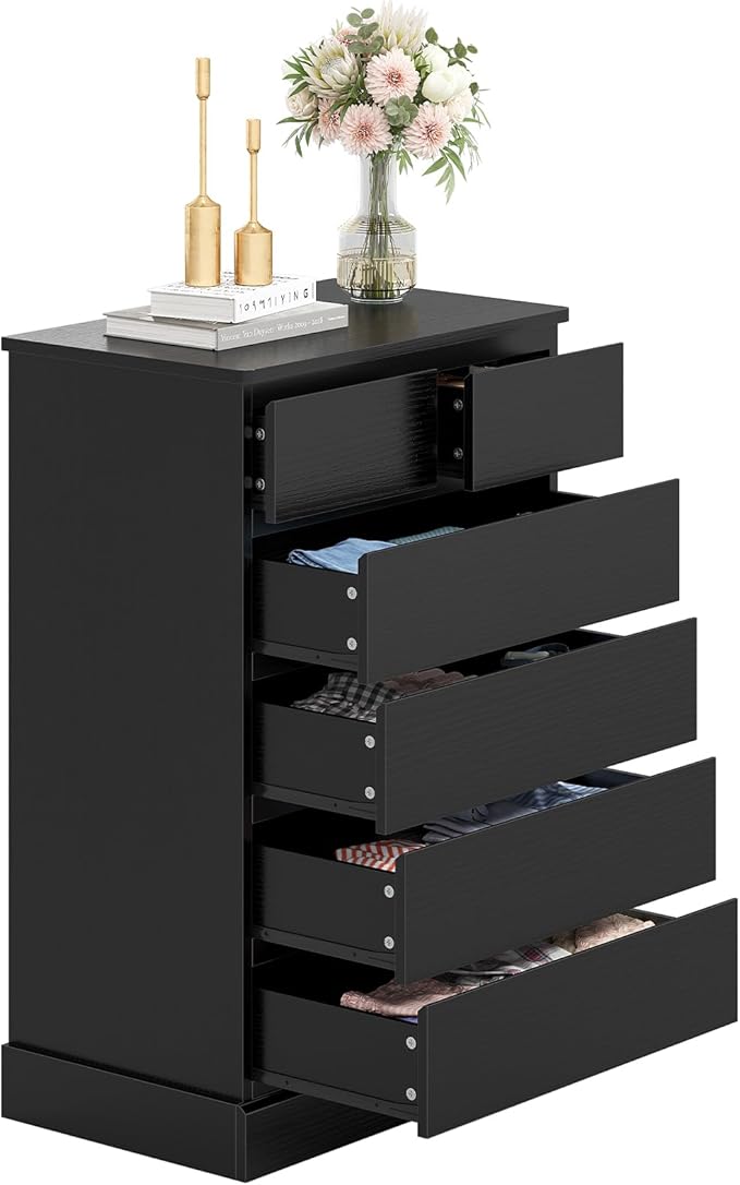 Hasuit 6 Drawer Dresser for Bedroom, Tall Chest of Drawers Storage Organizer for Closet, Modern Clothes Storage Tower with Ample Storage Space, Black