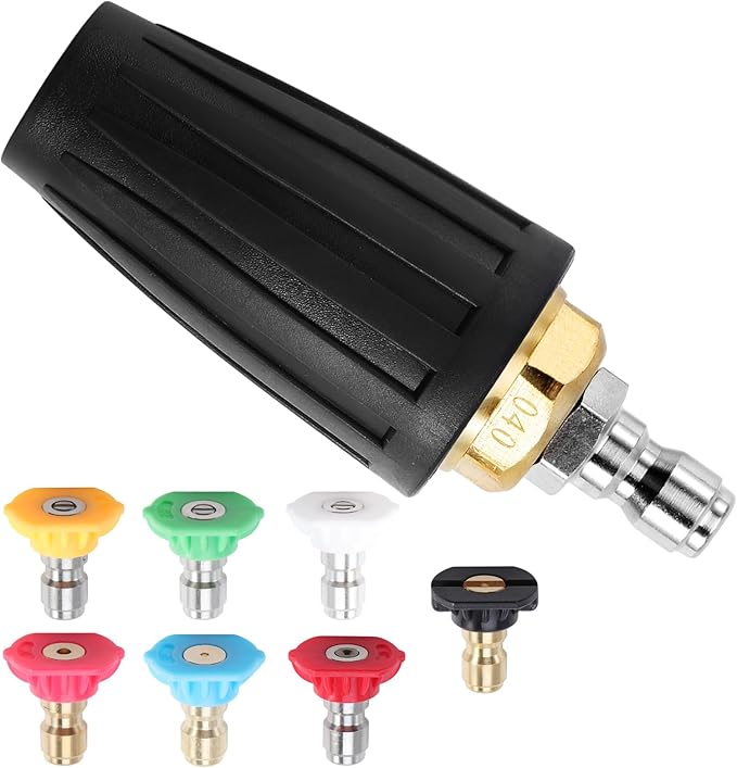 Qimshemi Pressure Washer Tips Rotating Turbo Nozzle, 4000PSI Max Power Washer Accessories Parts, with 7pcs Spray Jet Nozzles Kit Attachment&1/4 IN Quick Connector, for Cleaning Concrete, Brick Surface