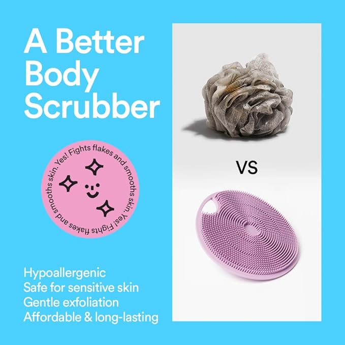 Boie USA Body Scrubber with Handle - Hygienic, Exfoliating Loofah Alternative - Feels Like Silicone Scrubber Gentle on Sensitive Skin, Hypoallergenic, BPA & Latex-Free, Made in The USA (Blue)