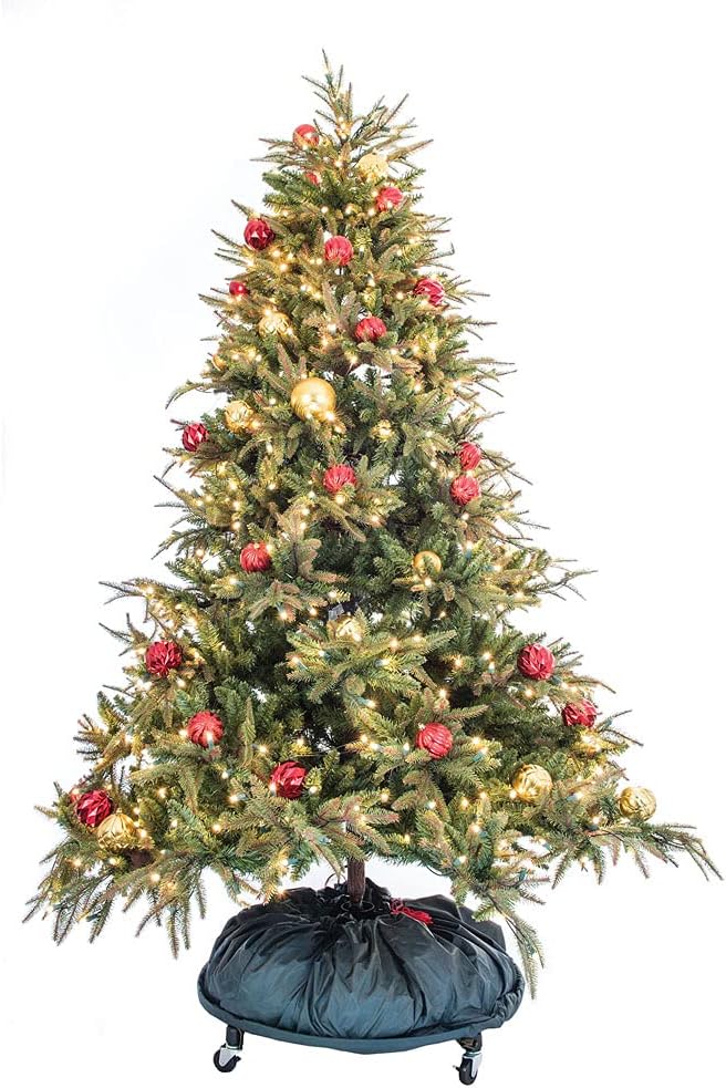 [Upright Tree Storage Bag] - 9 Foot Christmas Tree Storage Bag for Fully Decorated Artificial Trees up to 9 Feet Tall - Keep Your Fake Tree Assembled with Ornaments | Includes Rolling Tree Stand