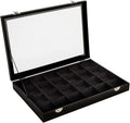Juvale Black Velvet Jewelry Display Tray Organizer Case - Jewelry Display for Vendors w/Glass Cover - 24 Slot Tray with Removable Grids - Crystal & Rock Collection Box - Black 14 x 9.5 x2 in
