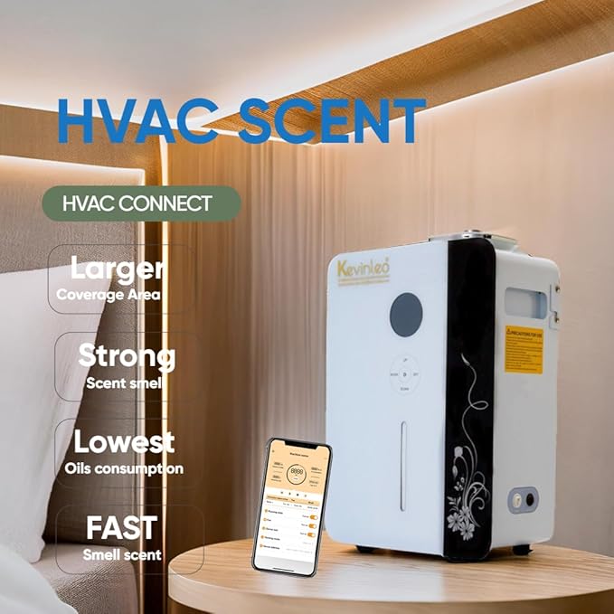 Kevinleo Scent Diffuser Machine WiFi Control for 7,500 Sq.Ft Large Spaces, 800ml Aromatherapy Nebulizing Waterless Diffuser Lasting-Long Fragrane,Essential Oils Diffuser HVAC for Office, Hotels