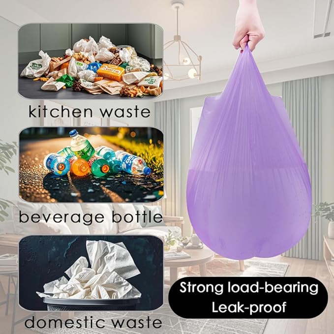 2-4 Gallon Portable Trash Bags, Thicken Vest type Small Garbage Bags for Office, Kitchen, Bedroom and more, 60 Counts Purple