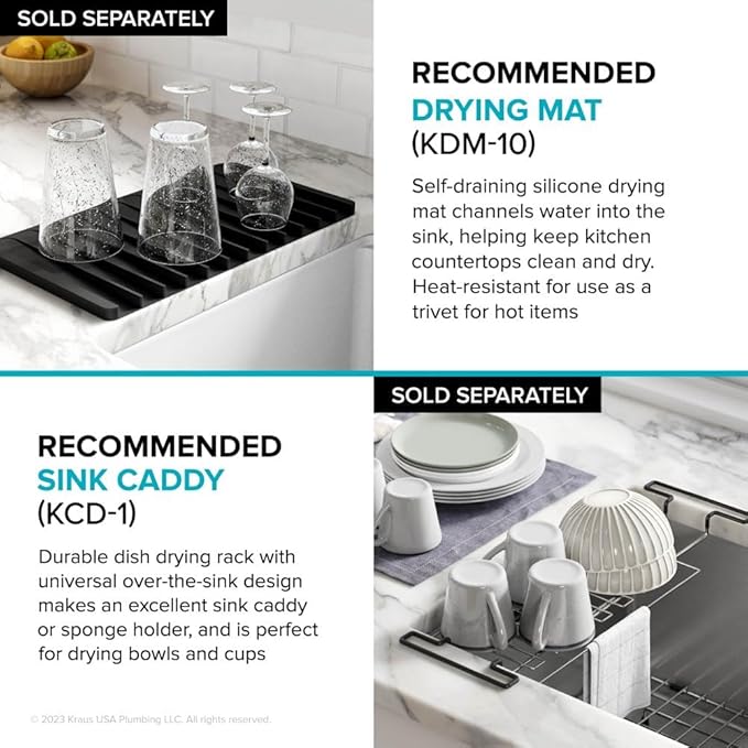 KRAUS Kore 36-Inch Farmhouse Workstation 16 Gauge Single Bowl Stainless Steel Kitchen Sink with Accessories, KWF210-36