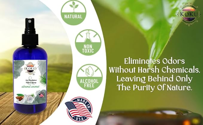 Almond Coconut Air Freshener - Room Spray - Odor Eliminator - Deodorizer - Car Air Freshener - Home Spray - Linen Spray - Fabric Refresher - Non-Toxic - Alcohol Free – Made in USA (4 Oz)