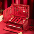 Genuine Leather Jewelry Box – 2 Layer Large Jewelry Organizer with Mirror, Lockable Jewelry Box for Women – Necklace, Ring, Earring Organizer with Drawer – Gift (Red)