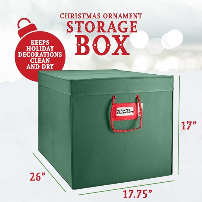 HOLDN’ STORAGE Christmas Ornament Storage Box with Dividers, Stores Ornaments up to 96 of 3 Inch Large Christmas Ball Storage Containers with 4 Trays - Green
