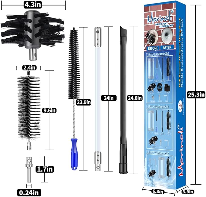 50 Feet Dryer Vent Cleaning Kit for Drill Lint Removes Dryer Vent Cleaning System Dryer Vent Cleaner Kit Vacuum Attachment Dryer Vent Nozzle Hose Attachment Dryer Lint Brush Vent Trap Cleaner