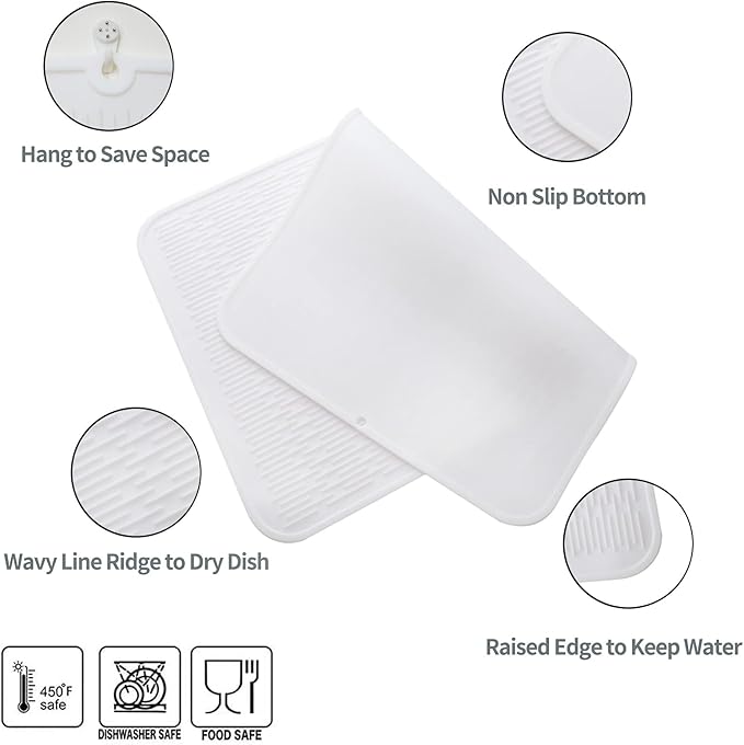 MicoYang Silicone Dish Drying Mat for Multiple Usage,Easy clean,Eco-friendly,Heat-resistant Silicone Mat for Kitchen Counter or Sink,Refrigerator or Drawer Liner White 4XL 32 inches x 18 inches