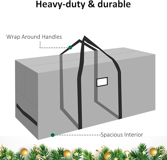 HABGP 7.5 ft Christmas Tree Storage Bag, Fits Artificial Xmas Holiday Tree, Durable Christmas Tree Storage Box Waterproof Material with Zippered Bag & Carry Handles, Protects from Dust, Moisture-Gray