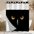 No Hook Black Shower Curtain, Animal Style Cool Owl Shower Curtain with Liner, Warerproof Fabric Cloth Shower Curtains with Sheer Top Window, Rustic Minimalist Mysterious Owl Pattern, 71x74 Inches