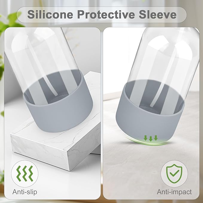 Worldgsb 2 Pack Glass Spray Bottles with Silicone Sleeve, 16 oz Empty Refillable Containers with Adjustable Spray Nozzles, Spray Bottles for Hair, Cleaning Solutions and Plants Pink&Grey