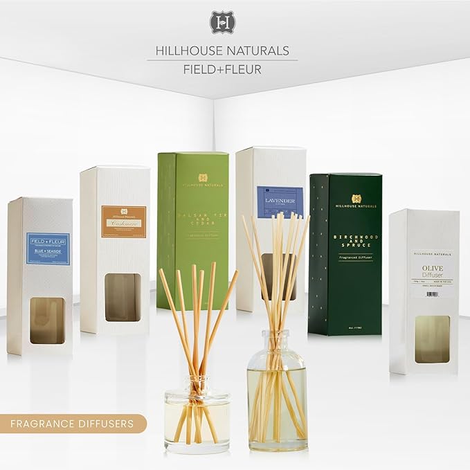 Hillhouse Naturals Reed Diffuser Set - Merriest Holiday Scent Diffuser - Reed Diffusers for Home with Long Lasting Fragrance – 6 oz Oil – Diffuse Time 4-6 Months – Made in The USA