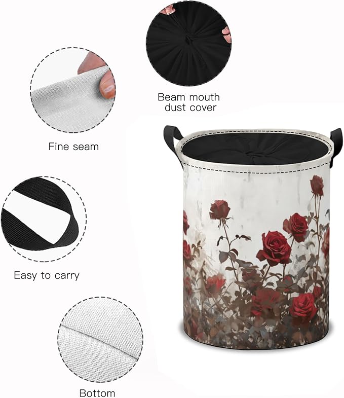 Storage Baskets- Vintage Rose Pattern Foldable Laundry Hamper Fabric Organizer Storage Bins with Handles for Shelves, Closet, Nursery, Laundry, Toys
