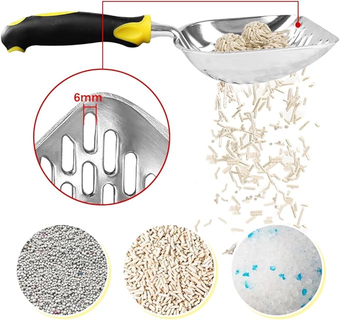 Apidgrowth Cat Litter Scoop-Metal Cat Scooper-Long Handle Scoop,Cat Scooper-Poop Sifting-Mesh Shovel-Suitable for Cat Litter Box, (Yellow)