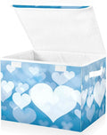 senya Valentines Baskets Collapsible Storage Bins with Lids, Blue Abstract Heart Storage Boxes Clothes Baskets for Organizing