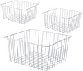 Nprohuge Upright Freezer Organizer Bins， Freezer Baskets for 14, 15 cu.ft Standup Freezer, Wire Storage Bins with Built-in Handles for Frozen Foods, Snacks, Vegetables, Fruits and More, 3Pcs , White