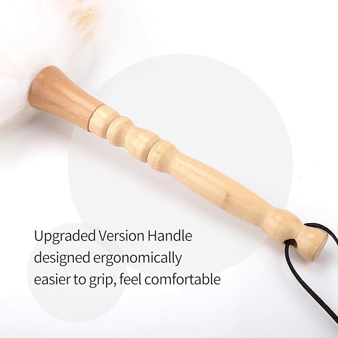 FeelfunFeather Lambswool Duster with Solid Wooden Handle,Leather Hang Strap,Comfortable Grips 19.6 inch Long Natural Feathers Dusters for Cleaning Wall Plant Desk Blind Cleaner Duster Tool
