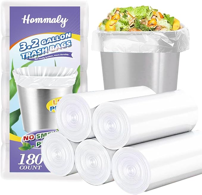 3 Gallon 180pcs Small Clear Trash Bags(Fit 2.6-3.2 Gal) Plastic Strong Clear Garbage Bags,Bathroom Trash Can Bin Liners,Waste Basket Liner,Fit 10-13 Liter, 2.5-2.6 Gallon,3.2Gallon(3-Clear180)