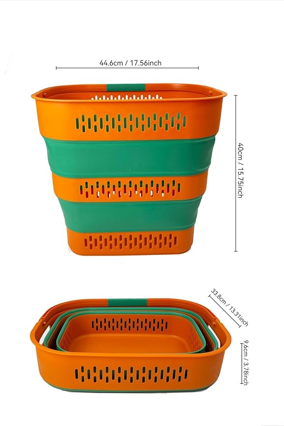 SAMMART 38L(10 Gal) Collapsible Laundry Basket - Foldable Pop-Up Storage Container/Organizer-Portable Space Saving Hamper, Measure 17.5x13.3x15.7"/3.8" Expanded/Collapsed (2, Autumn Leaf/Forest Green)