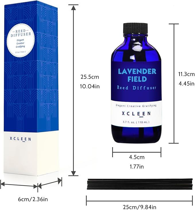 Reed Diffuser Set, Lavender Field Oil Diffuser with Sticks, Long-Lasting Home Fragrance Reed Diffusers for Bathroom Shelf Office Decor, Luxury Air Fresheners 3.7 oz(110ml)