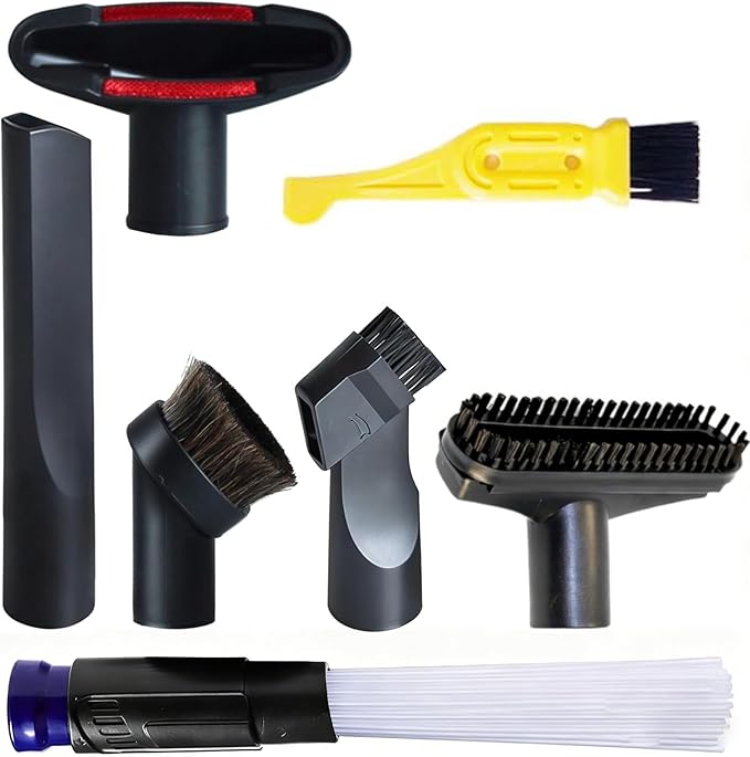 Universal Vacuum Attachments Shop Vac Accessories 1 1/4" and 1 3/8" Vacuum Hose Adapter Kit, Shop Vac Attachments Vacuum Attachment Brush Flexible Crevice Tool - 7 Pack with Brush