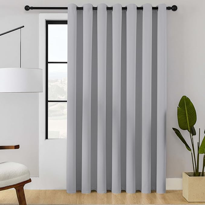 ChrisDowa Room Divider Curtain 120 Inches Long, Wide Blackout Sliding Door Curtain for Bedroom, Room Darkening Privacy Window Curtain for Patio Door (1 Panel Set, Light Grey, 100 x 120 Inch)