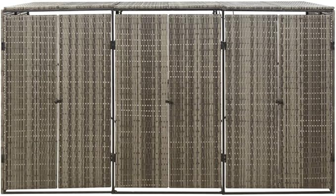 Triple Wheelie Bin Shed Garbage Can Storage Shed, PE Trash Container Management Unit, Outdoor Patio Recycling Dustbin Trash Shed, Gray 81.5"x31.5"x46.1" Poly Rattan