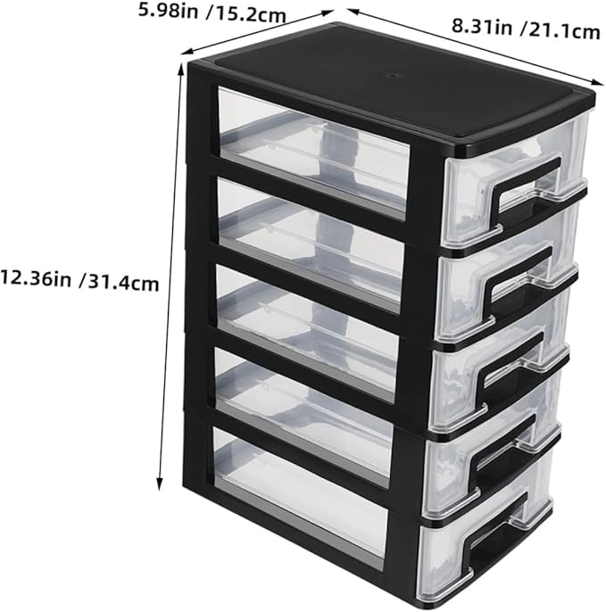 Multifunctional Five-layer Storage Cabinet Plastic Drawer Type Closet 5 Drawer Storage Tower Container Case with Clear for Home 8.3x5.9x12.3inch Black