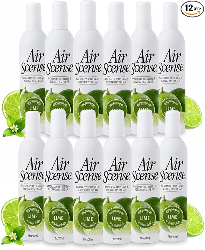 Air Scense Air Freshener Deodorizer Room Spray for Bathroom & Home, Essential Oils, Natural Lime - 7 fl oz (12 Pack)