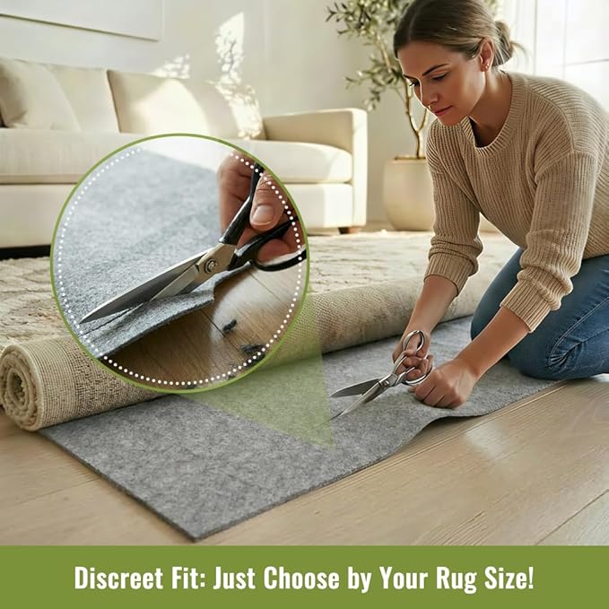 COMFYPAD Felt Rug Pad with Gripper Dots, 8x10 Ft Non-Slip Rug Underpad with PVC Backing, 1/6" Thick Cushioned Carpet Pad Gripper for Hardwood Floors, Vinyl & Tile, Under Rug Padding Floor Protection