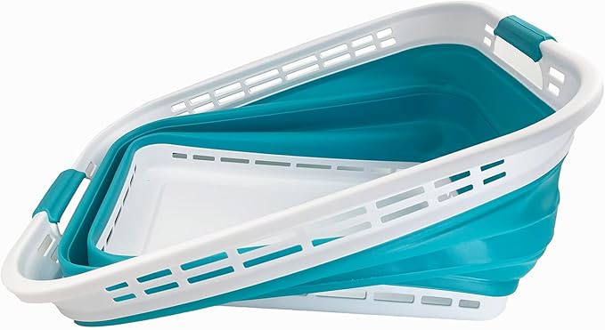 SAMMART 42L (11 Gallons) Collapsible Plastic Laundry Basket - Foldable Pop Up Storage Container/Organizer - Portable Washing Tub - Space Saving Hamper/Basket (White/Ceramic Blue)