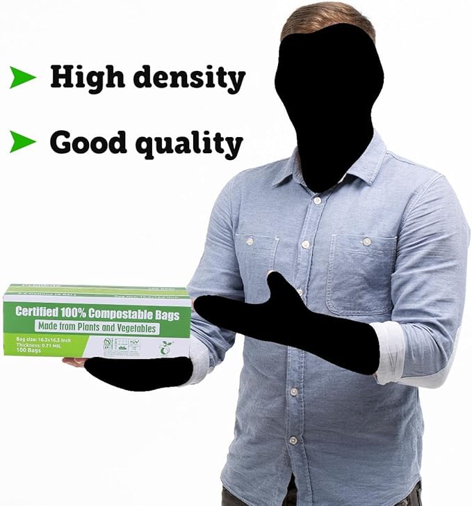 Compost Bags, Compostable Trash Bags 3 Gallon Compostable Bags 200 Count Small Compost Bags for Countertop bin Extra Thick 0.71 Mil. ASTM D6400 Certified By BPI and TÜV AUSTRIA (3 Gallon, 200 Units)