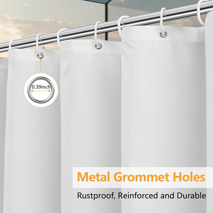 Waterproof Fabric Shower Curtain Liner Extra Tall 96 Inch with 3 Weighted Magnets, White Cloth Shower Liner Washable, 72'' x 96'' Extra Long Shower Curtain Lightweight for Bathroom