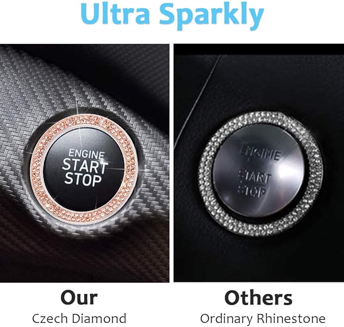 ToBeQueen Push Start Button Bling Ring Emblem Sticker - 2pcs Girly Car Decor, Champagne