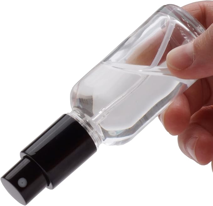 YIZHAO Clear Glass Spray Bottles 2oz, with Small Fine Mist Spray, Metal Cap, Refillable for Essential Oil,Travel,Cleaning,Perfume,Aromatherapy,Makeup – 12 Pcs
