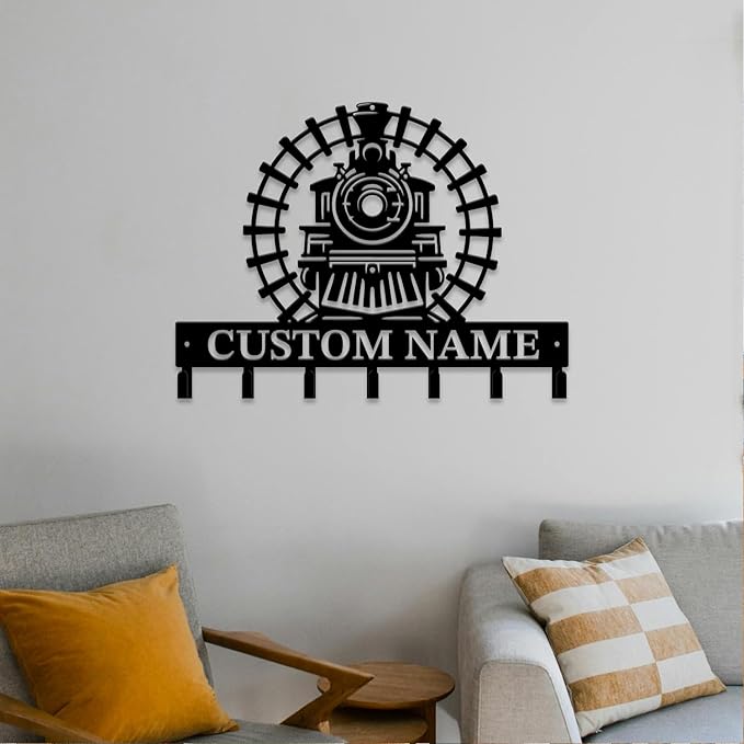 Personalized Train Metal Keys Hooks,Custom Name Metal Train Keys Hooks,Black Metal Train Wall Home Storage Decorative Keys Hooks,Key Holder Hooks for Wall (Style A)