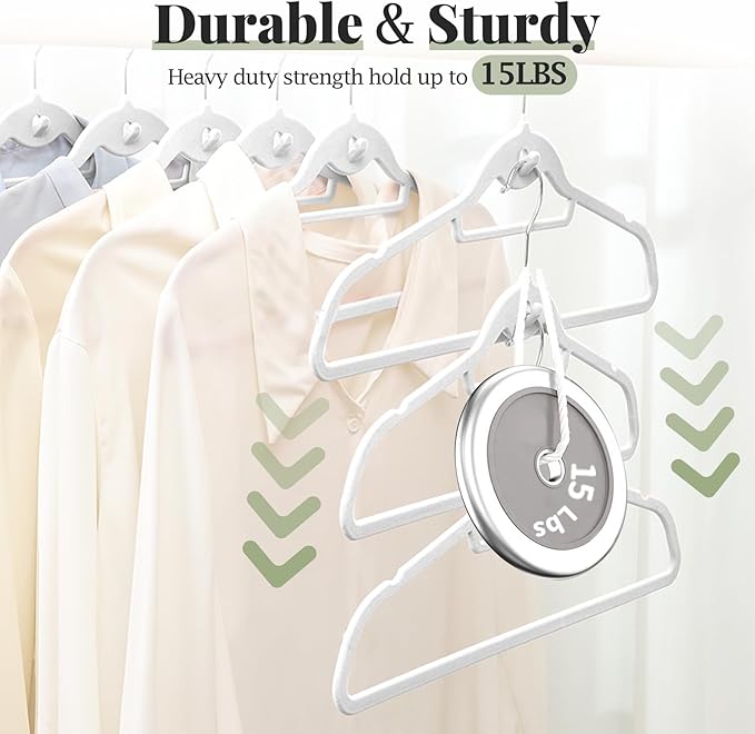 UEAKPIC Velvet Felt Stackable Hangers 50 Pack, Non Slip, with 360°Swivel Hook, Ultra Thin and Space Saving for Suits, Shirts, Coats, 15Lbs Capacity Heavy Duty, White