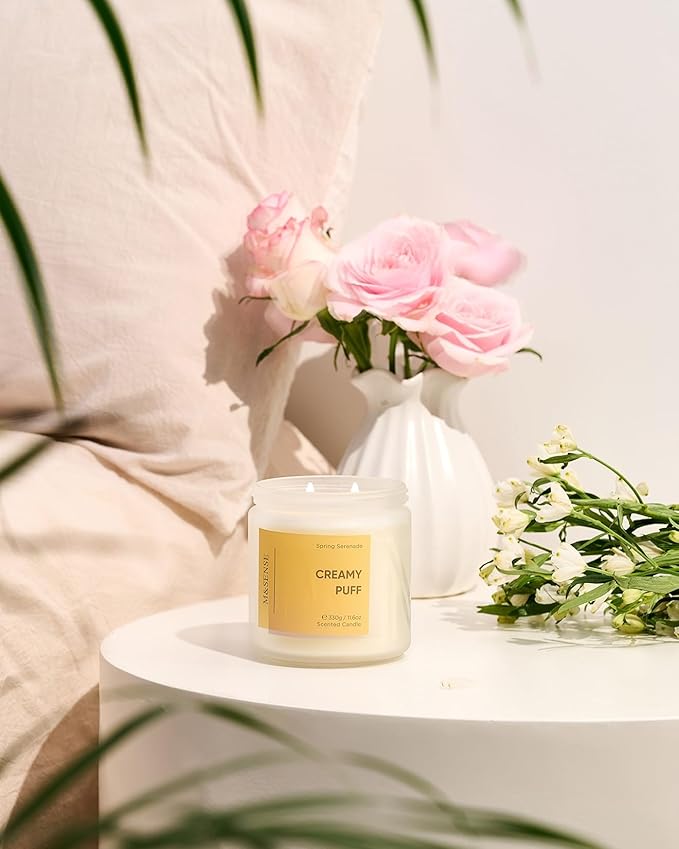 M&SENSE Sandalwood Gardenia Vanilla Scented Candle, 70-Hour Burn Time 2-Wick 11.6oz Natural Soy Wax Non Toxic Candle Aromatherapy for Home Decor Birthday Gifts Easter Supplies