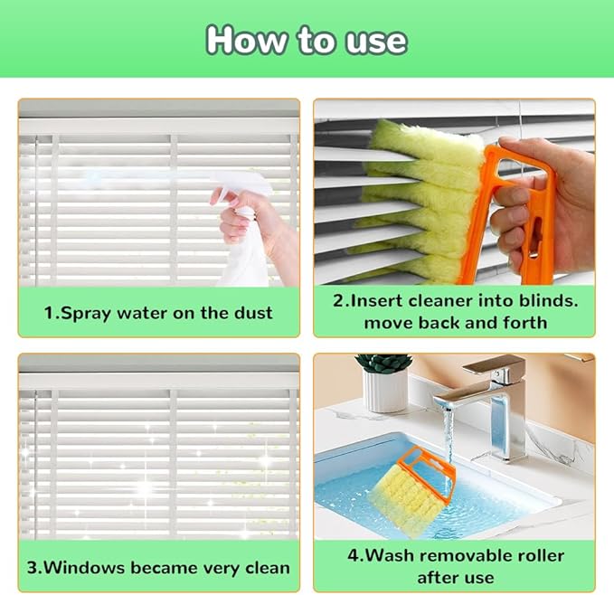 hoehew 4PC Blind Cleaner Duster Tool, 2025 Upgrade Window Venetian Microfiber 7 Finger Duster Brush Dusting Cleaner Tools for Window Shutters Air Conditioner Vinyl Wood Blinds with 4 Cloth Cover (A)