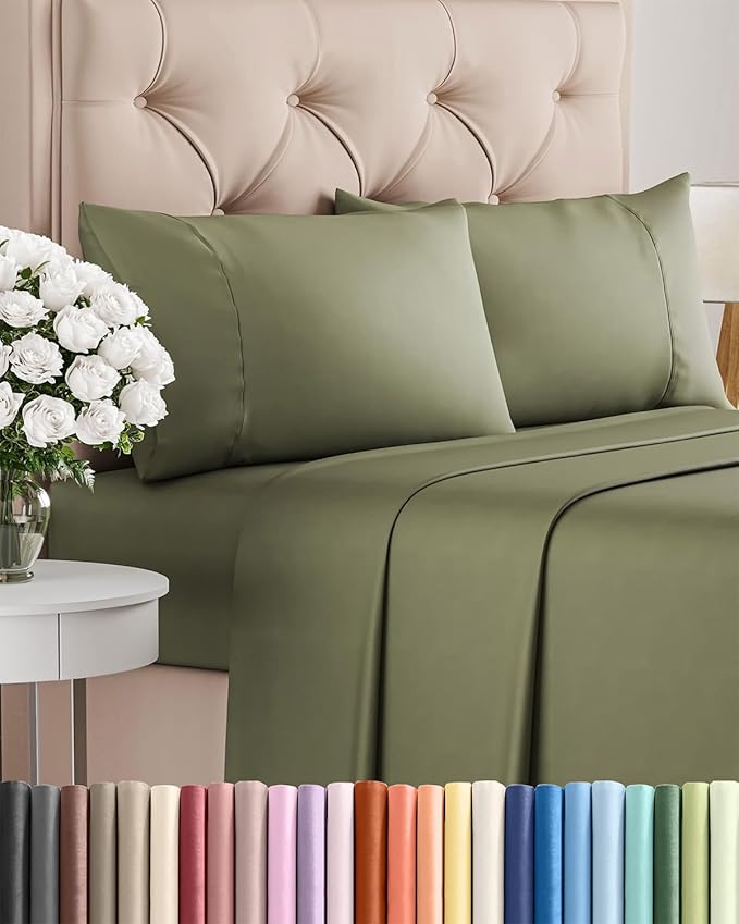 Twin 4 Piece Sheet Set - Comfy Breathable & Cooling - Ultra-Soft Hotel Luxury Bedding Set with 8-16 Inch Deep Pockets - 1 Flat & 1 Fitted Sheet & 2 Pillowcases - Wrinkle Free & Easy Care - Sage Green