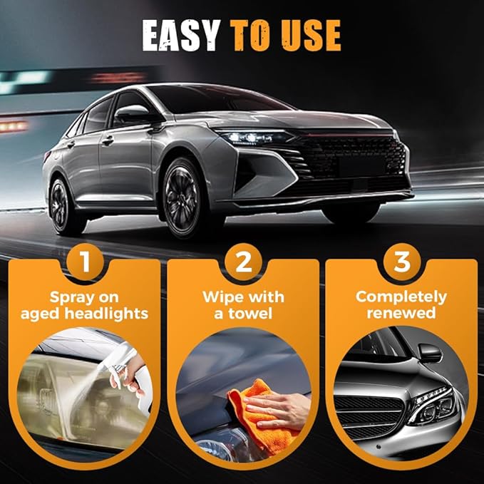 PUNHAIL Automotive Headlamp Restoration Fluid Kit, Headlight Restoration Kit Car Headlight Restorer with Sponge and Towel, Headlight Cleaner and Restorer Kit for Car (2pcs)