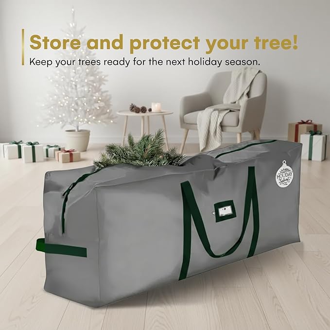 HOLIDAY SPIRIT Christmas Tree Bag - Heavy-Duty and Waterproof 9ft Christmas Tree Storage Bag - 600D Oxford Material Protects from Dust and Moisture with Reinforced Handles and Dual Zipper (Charcoal)