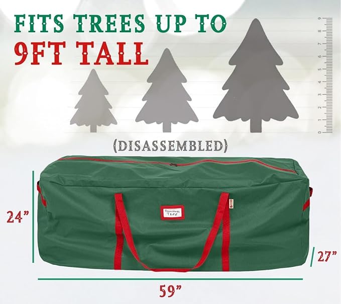 HOLDN’ STORAGE Christmas Tree Bag Heavy Duty 600D Oxford - Christmas Tree Bags Storage Fits Up To 9Ft, Extra Wide, Waterproof Storage Bags with Reinforced Handles & Zipper - Green