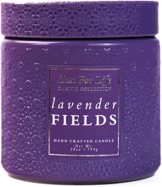 A Cheerful Giver - 28oz Large Scented Candle Jar with Lid- Zest for Life - 130 Hours of Burn Time, Gift for Women (Large, Lavender Fields)